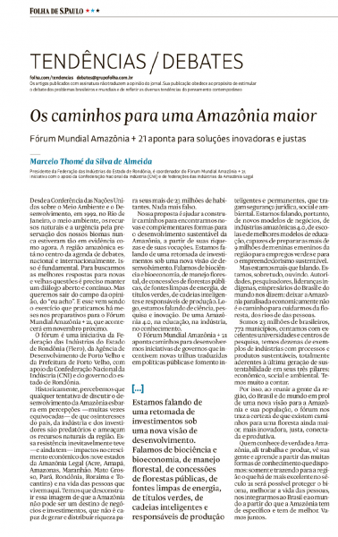 Artigo sobre Amazônia+21 na Folha